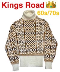 60s〜70s Kings Road Sears タートルネック　ニット　幾何学柄　ハニカム柄　フィッシャーマン