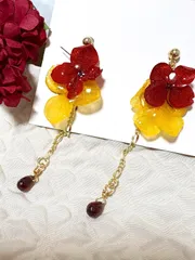 紫陽花　ドライフラワー　モザンビーク産ガーネットAAA  ゆらゆらピアス　天然石