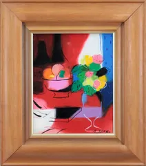 メルカリ 絵画　絵　額付き(銀）油絵　uF6-113002　静物（果物） メルカリ 絵画絵額付き(銀）油絵uF6-113002静物（果物）