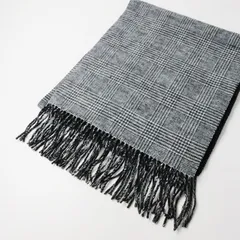 美品 ユナイテッドアローズ UNITED ARROWS ウールカシミヤ グレンチェック ブラック リバーシブル マフラー /黒【2400013641135】のサムネイル