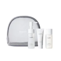 新品 meeth（ミース）スターターセット〈クレンジング／洗顔料／化粧水〉スキンケア3点セット オリジナルポーチ付【お試しセット/旅行用/毛穴ケア/ローション】