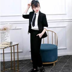 ☆ ブラック ☆ 160(身長目安155cm) ☆ フォーマル スーツ 女の子 4点セット pmysuit02 フォーマルスーツ 女の子 4点セット フォーマル スーツ パンツスーツ ジャケット パンツ シャツ 子供スーツ セットアップ 子供服 キッズのサムネイル