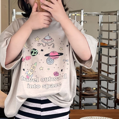 宇宙イラストキッズTシャツ【110-140】半袖　夏服　半袖