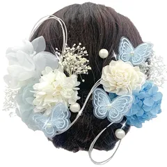 [JZOON] 髪飾り 成人式 水引 ドライフラワー 蝶々飾り 紫陽花 ソーラーローズ 人気 ヘアアクセサリー 前撮り 振袖 卒業式 結婚式 和装 袴 着物 浴衣に ブライダル 花嫁 ホワイト 赤 18点セット 青 Y1707