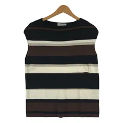 OPAQUE.CLIP オペークドットクリップ ボーダー ノースリーブ ニットカットソー size38/M/ブラック×ブラウン×アイボリー