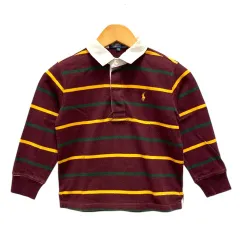 ポロ バイ ラルフローレン Polo by Ralph Lauren カットソー ラガーシャツ ボーダー ワンポイントロゴ 長袖 110 赤茶 ブラウン 黄 イエロー