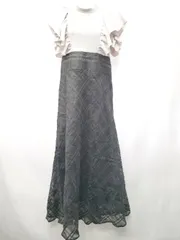 ◇ ⊂ ミウィビレット チェックレース フレンチスリーブ ロング ワンピース サイズM ブラック グレー系 レディース E  【1507010007030】