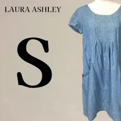【美品】ローラアシュレイ フレンチスリーブ デニムワンピース 7号 S ブルー