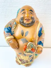 定番好評時代の品 古い九谷焼 古九谷 布袋尊 布袋様 宝袋 置物 希少 七福神 縁起物 細密細工 骨董品 古美術品 金彩 高さ13cm 和風