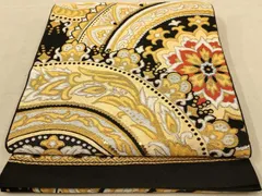 平和屋着物◎六通柄袋帯　唐織　正倉院花文　黒地　金銀糸　正絹　逸品　AAAZ8643dt