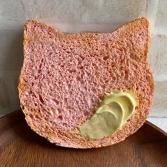 食品サンプル☆苺味のネコ食パンのオブジェ☆