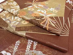 漆のような光沢と総刺繍が美しい袋帯◆箔◆草花文◆金彩非常に良いお品です