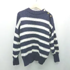◇ IENA イエナ シルク混 ボーダー ハイネック 長袖 ニット 表記なし ネイビー レディース E  【1308160036228】