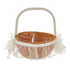 新品 編み込み小花かご ポータブルギフトバスケット 結婚式 キャンプ 集まり用 ライトブラウン L