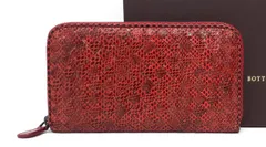 O-1433◆ほぼ未使用【ボッテガヴェネタ】イントレチャート ラウンドファスナー 長財布 パイソン◆ジッピーウォレット レッド系
