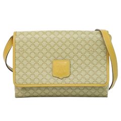本物 セリーヌ CELINE マカダム ショルダーバッグ ポシェット PVC ベージュ Macadam バッグ 中古 【フォロー割】