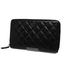 シャネル　ラウンドファスナー 長財布　オーガナイザー　マトラッセ　ブラック　ラムスキン　ココマーク　A48982