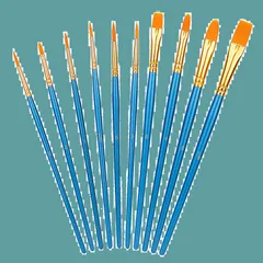 PBT アートペイントブラシセット Blue アーティスト用 絵筆 大人&子供用 10本入 ベーシック 17.5cm-19.5cm ブルー