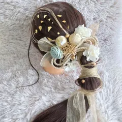 ヘッドドレス 髪飾り＊結婚式 成人式 卒業式 和装 打掛 振袖 袴~ボリューム多め リボン パール 和玉 ロープ 水引 金箔~ブルー 青 水色 ホワイト 白 17本