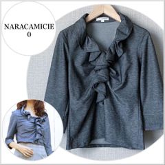 【美品♪】ナラカミーチェ　デニムジャージフリルカットソー七分袖ブラウス