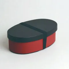 山中塗　曲げわっぱ風　お弁当箱 （朱色） 小判型 中フタ付きのサムネイル