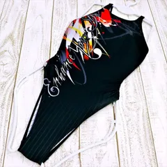 ●SE3E04☆arenaアリーナ競泳水着 Mサイズ* 超ピタピタ ロックな英字 オープンバック かっこいい レディース 練習用水着 フィットネスジムプール ワンピース■