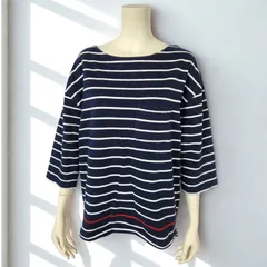 ブラウニースタンダード BROWNY STANDARD 　綿100％ ボートネック 七分袖 ワイドプルオーバー ボーダートップス　ネイビー/ホワイト ボーダー　レディース