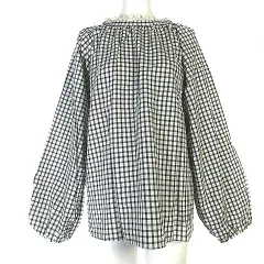 サマンサモスモス SM2 タグ付き 前後2WAY襟レース ブラウス チェック 長袖 ボリューム袖 リネン混 黒 ブラック 白 ホワイト F