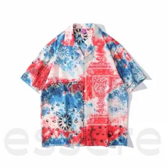 トップス カーディガン メンズ レディース 半袖シャツ 印刷 アロハシャツ 4つのサイズが選択可 M-3Lサイズ カップル リラックス ゆったり 夏 男女兼用 レッド ブルー