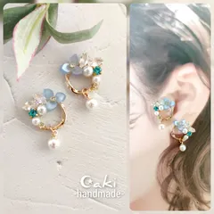 3弁お花濃淡パープル系❁⃘*.ﾟピアスorイヤリング♪ハンドメイド