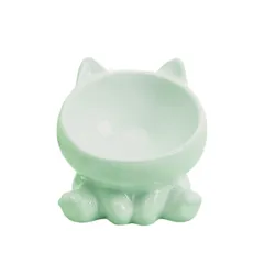[maru5] 猫 犬 フードボウル 陶器 斜め 食器 傾斜 ペット 餌入れ 水入れ 食べやすい 脚付 (グリーン) [グリーン]