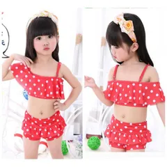 3way ドット柄 水着 セットアップ 長袖 スイムキャップ付き ビキニ キッズ 水玉 女の子 70 80 90 100 110 120 130