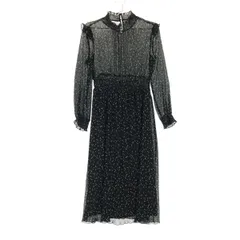 ZARA ザラ ドット柄 長袖 透け感シフォン ワンピース USA S ブラック レディース 古着