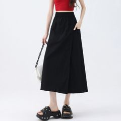 ガウチョ スカート ラップパンツ ウエストゴム ミモレ丈 春夏 レディース 韓国ファッション 無地 さらさら 楽ちん 体型カバー シンプル かわいい