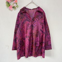 4111 【ジョルジュレッシュ】 GEORGES RECH レディース トップス シャツ ブラウス (S) ペイズリー柄 長袖 日本製 パープル 紫 光沢感 LOT41