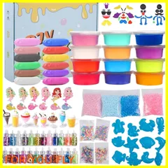 【在庫処分】スライム キット 水晶粘土 DIY セット おもちゃ 手作りツール 金魚鉢ビーズ 果物切片 カラフルフォーム紙吹雪 含有24個入りふわふわクリスタル粘土 slime 6歳以上