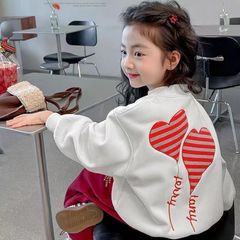 トレーナー 薄手 キッズ 子供服 長袖 スウェット トップス ハート柄 カジュアル 女の子 春秋 ゆったり 可愛い ジュニア お出かけコーデ ダンス KUFC045(2色110-170)