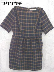 ◇ Khaju カージュ チェック 半袖 ミニ チュニック ワンピース ネイビー ベージュ レディース 【中古】 【1002802217050】