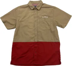 XLARGE ☆ デザイン 切替え◎ ポケット シャツ 半袖 ベージュ レッド M アメカジ ストリート 古着MIX 人気 定番 エクストララージ■DE234