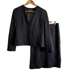 美品 クリーニング済 INDIVI インディヴィ ツィードジャージ ノーカラージャケット タイトスカート セットアップ スーツ 38 ネイビー レディース 古着 中古 USED