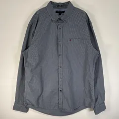 古着 トミーヒルフィガー TOMMY HILFIGER 長袖シャツ チェック ロゴ 刺繍 ボタンダウン L  グレー マルチカラー メンズ