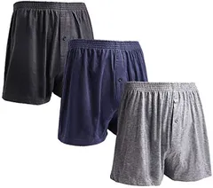 mom(マム) ニットトランクス メンズ ３枚セット 大きいサイズ 下着 吸水速乾 抗菌加工 前開き ボタンあり 無地( 3色,  4L)