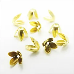 P-290 フラワー座金 8mm 10個【ゴールド】 4枚弁 深型 花びら 花弁 花座 ビーズキャップ カップ 基礎パーツ 菊座 アクセサリー パーツ 手芸 ハンドメイド 金具 ピアス イヤリング ネックレス