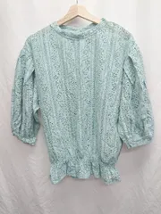 ◇ LOWRYS FARM ローリーズ デザインレース ガーリー 長袖 ブラウス カットソー サイズF ミントグリーン レディース P  【1407260032427】