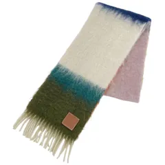 ロエベ LOEWE アナグラム マフラー ストライプ フリンジ マフラー モヘア ウール ナイロン オレンジ カーキ マルチカラー レディース 【中古】