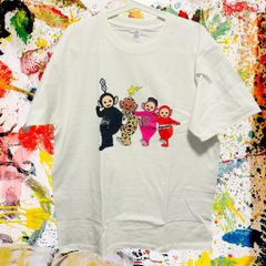 テレタビーズ ブランドロゴ リプリント Tシャツ 半袖 メンズ 新品 ホワイト  Teletubbies ティンキーウィンキー、ディプシー、ラーラ、ポー  ハイデザイン 個性的 ハイデザイン 攻め 春 夏 男性 トップス カットソー お洒落 キャラクター