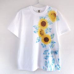 ひまわり柄Tシャツ 手描きで描いた向日葵の花柄Tシャツ