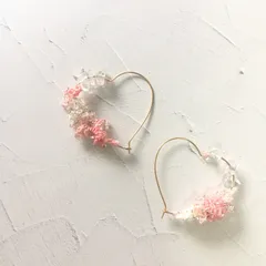 天然石　スワロフスキー　ハート　フープピアス【ピンク】