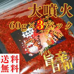 すりだね【今日も旨辛日和。大噴火（辛さレベル4）60g×3パック】 全国送料無料 激辛高菜先生 辛味 調味料 スパイス 唐辛子  香辛料 ごま油 鰹 トッピング お土産 ご当地 ほうとう 吉田のうどん 山梨 富士吉田 河口湖 産地直送 国内製造 専門店 グルメ
