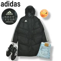 アディダス adidas ダウン ベンチ コート ラグランスリーブ 150 ストライプ柄 ブラック ユニセックス ♪